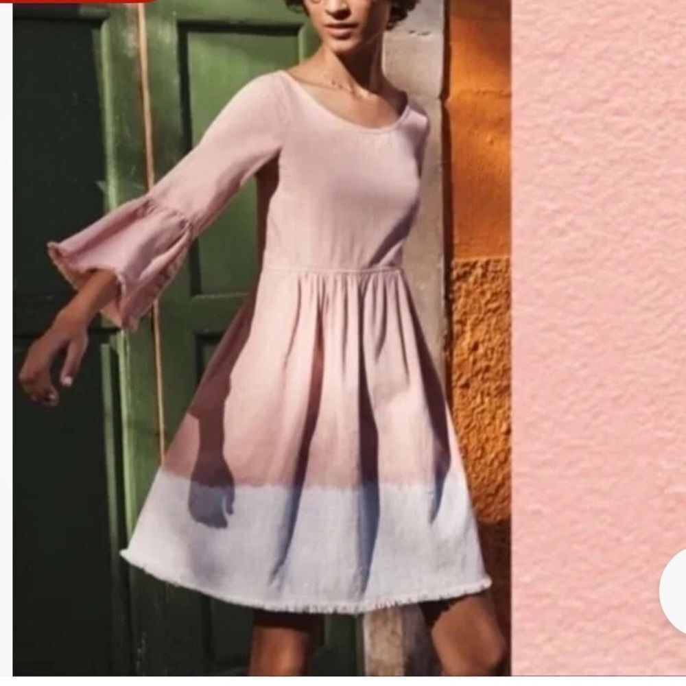 Anthropologie HOLDING HORSES Pink and White Long Sleeve Dress size 8